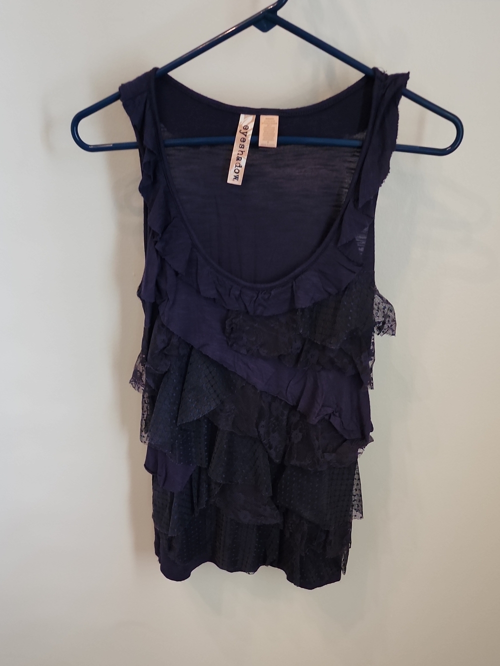 Eyeshadow Navy Layered Ruffle Tank Top
